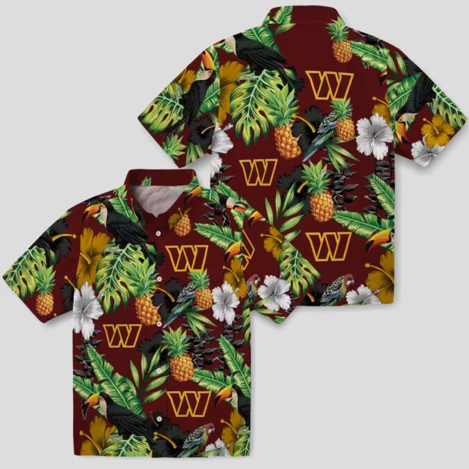 Washington Commanders Tropical Toucan Hawaiian Shirt - Hibiscus Pineapple Design for Men & Women