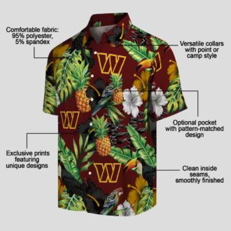 Washington Commanders Tropical Toucan Hawaiian Shirt - Hibiscus Pineapple Design for Men & Women
