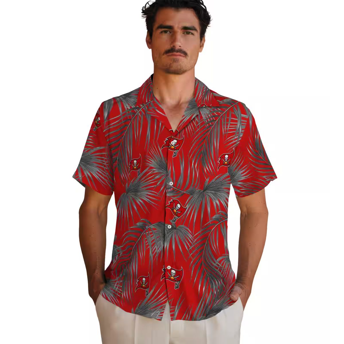 Best Tampa Bay Buccaneers Hawaiian Shirt, Red Leafy Palms Floral Summer NFL Gear