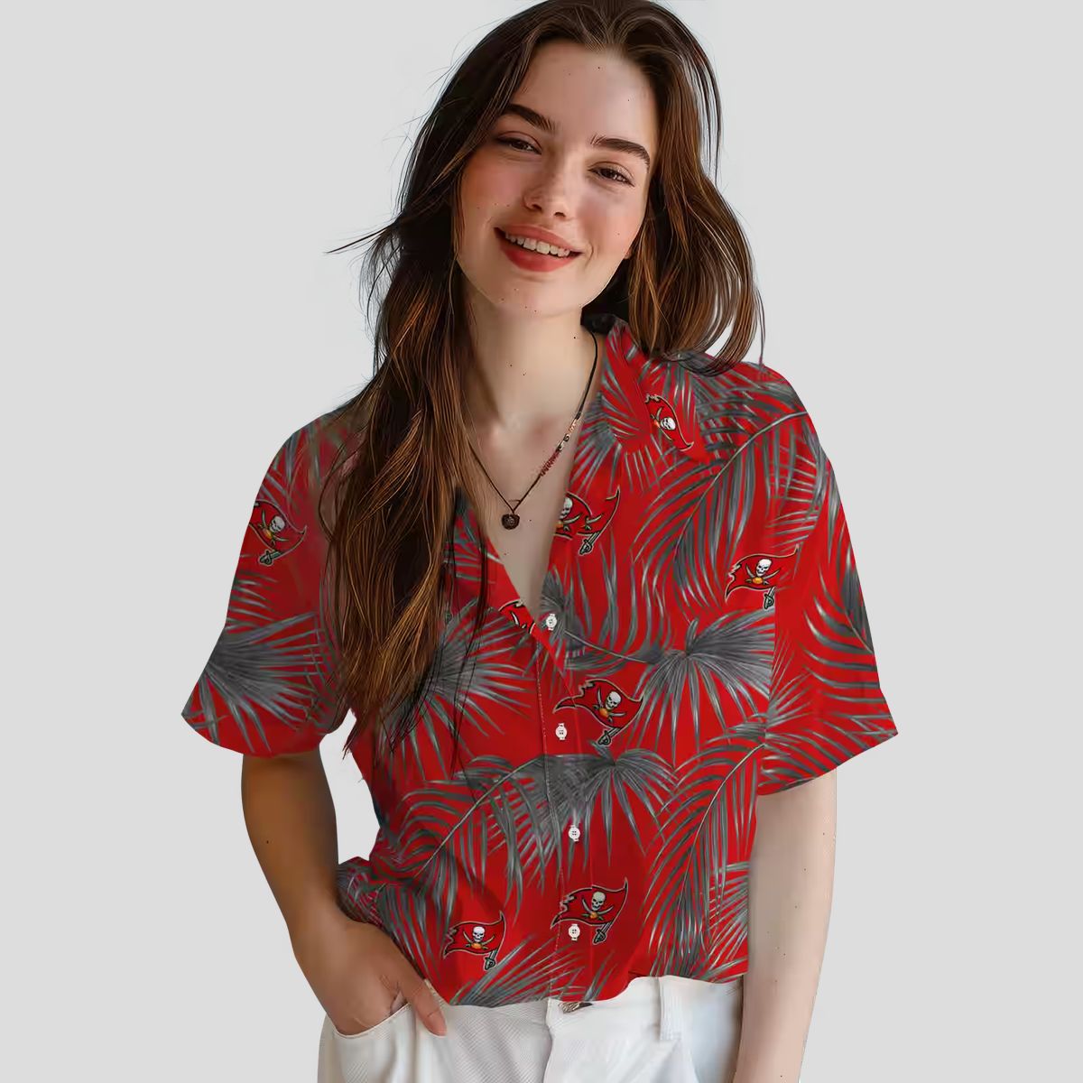 Best Tampa Bay Buccaneers Hawaiian Shirt, Red Leafy Palms Floral Summer NFL Gear