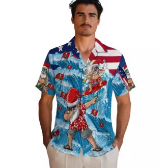 Blue Tampa Bay Buccaneers Surfing Santa Hawaiian Shirt, NFL Team Beach Shirt
