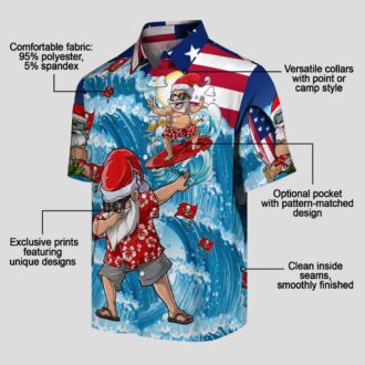 Blue Tampa Bay Buccaneers Surfing Santa Hawaiian Shirt, NFL Team Beach Shirt