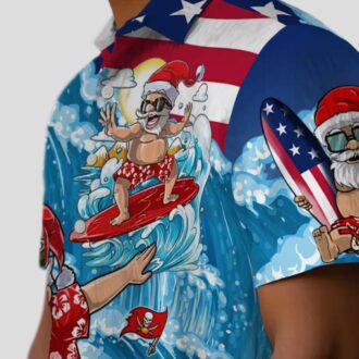 Blue Tampa Bay Buccaneers Surfing Santa Hawaiian Shirt, NFL Team Beach Shirt