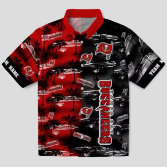 NFL Fans Tampa Bay Buccaneers Hawaiian Shirt, Red Palm Silhouette Aloha NFL Beachwear
