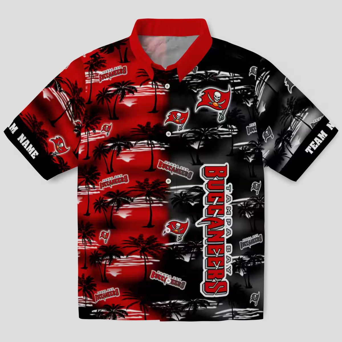 NFL Fans Tampa Bay Buccaneers Hawaiian Shirt, Red Palm Silhouette Aloha NFL Beachwear