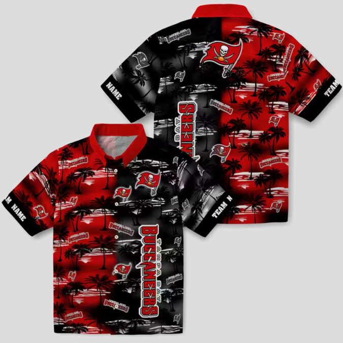 NFL Fans Tampa Bay Buccaneers Hawaiian Shirt, Red Palm Silhouette Aloha NFL Beachwear