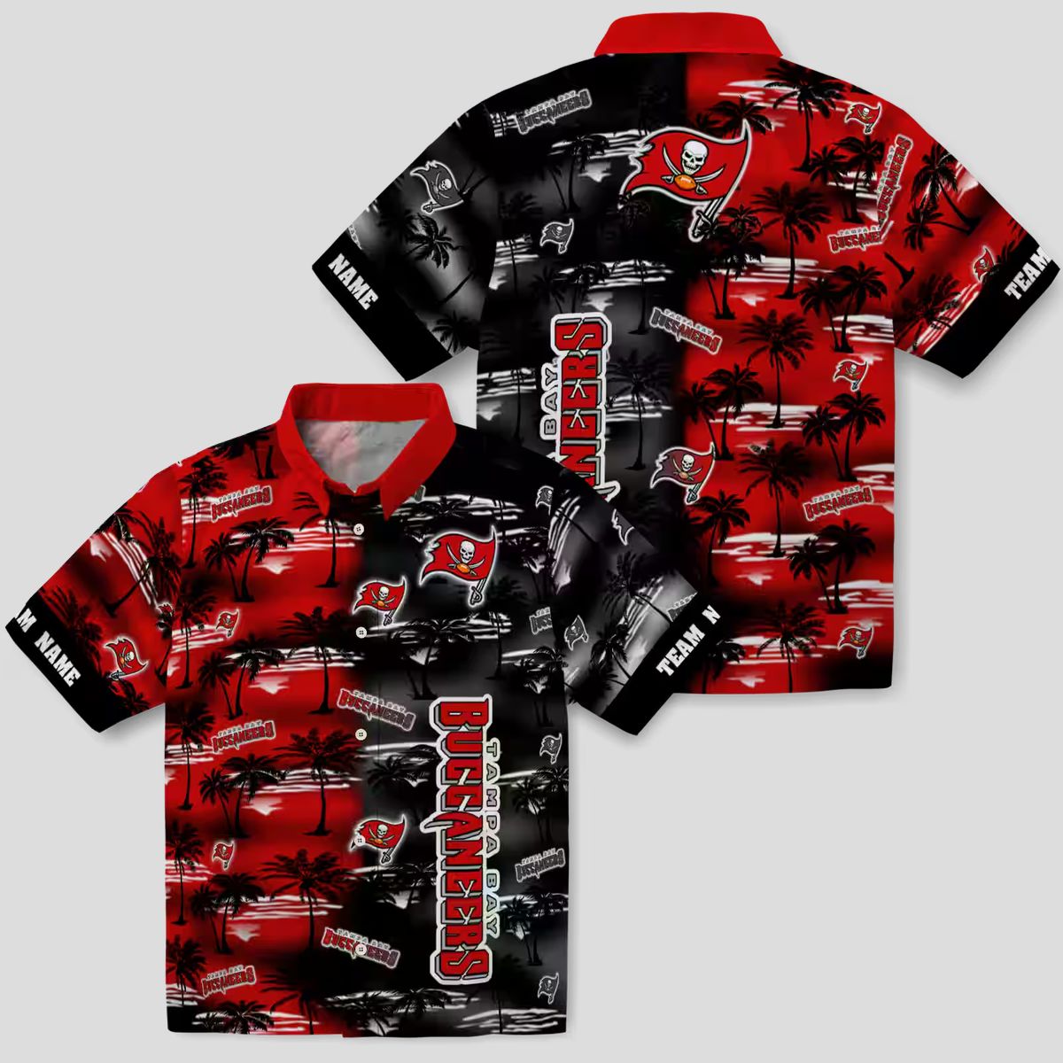 NFL Fans Tampa Bay Buccaneers Hawaiian Shirt, Red Palm Silhouette Aloha NFL Beachwear