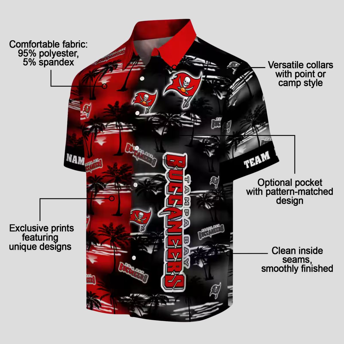 NFL Fans Tampa Bay Buccaneers Hawaiian Shirt, Red Palm Silhouette Aloha NFL Beachwear