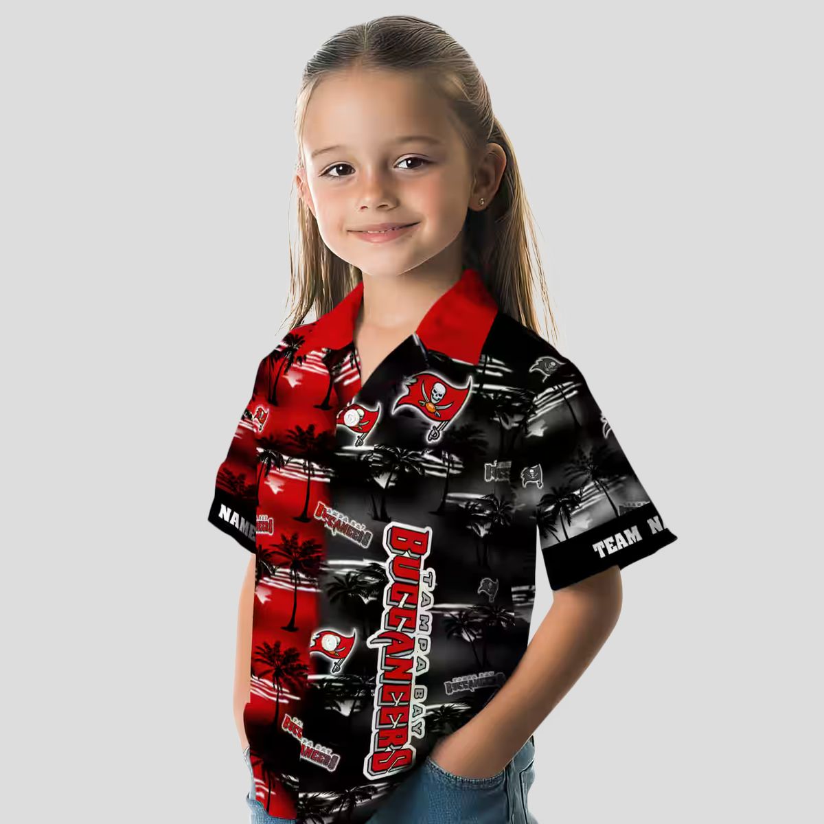 NFL Fans Tampa Bay Buccaneers Hawaiian Shirt, Red Palm Silhouette Aloha NFL Beachwear