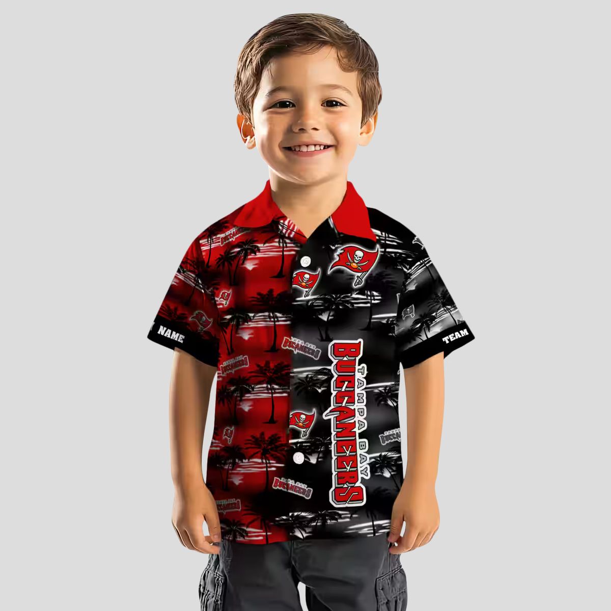NFL Fans Tampa Bay Buccaneers Hawaiian Shirt, Red Palm Silhouette Aloha NFL Beachwear