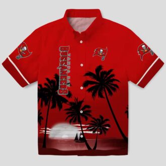NFL Tampa Bay Buccaneers Beach Sunset Hawaiian Shirt, Red Black Summer Fan Apparel