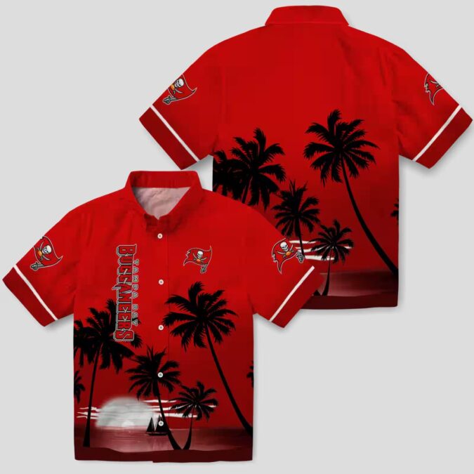NFL Tampa Bay Buccaneers Beach Sunset Hawaiian Shirt, Red Black Summer Fan Apparel