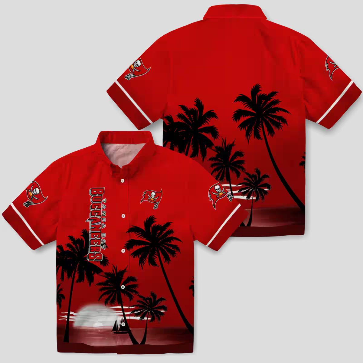 NFL Tampa Bay Buccaneers Beach Sunset Hawaiian Shirt, Red Black Summer Fan Apparel