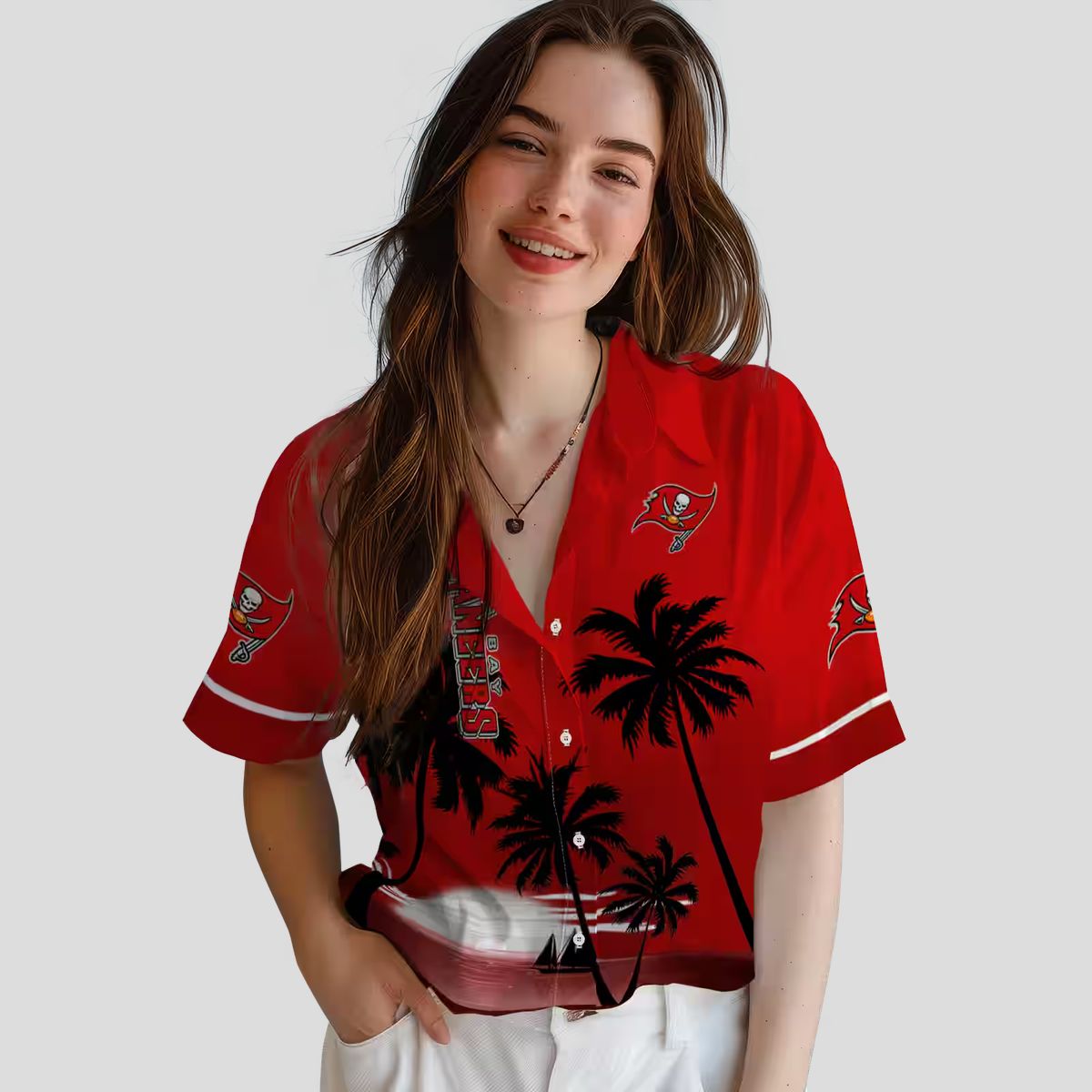 NFL Tampa Bay Buccaneers Beach Sunset Hawaiian Shirt, Red Black Summer Fan Apparel