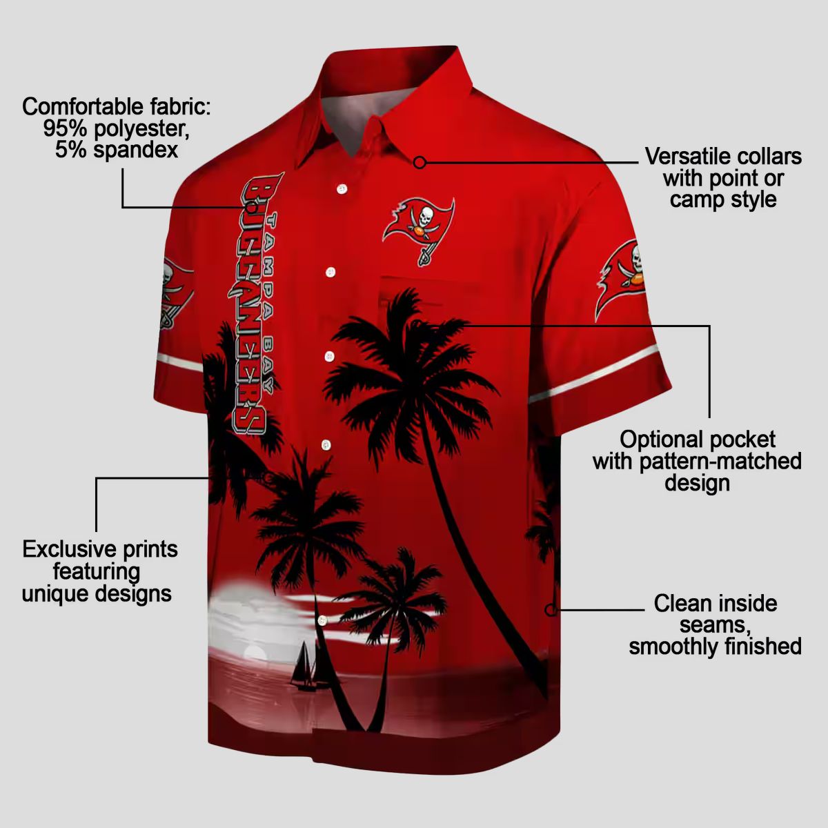 NFL Tampa Bay Buccaneers Beach Sunset Hawaiian Shirt, Red Black Summer Fan Apparel