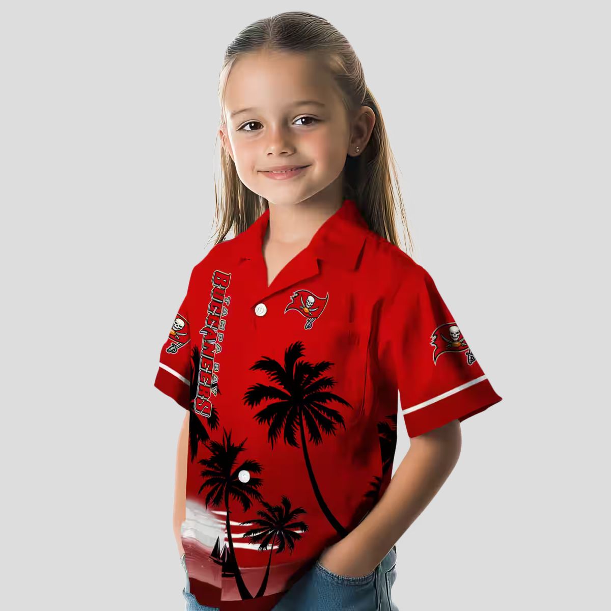NFL Tampa Bay Buccaneers Beach Sunset Hawaiian Shirt, Red Black Summer Fan Apparel