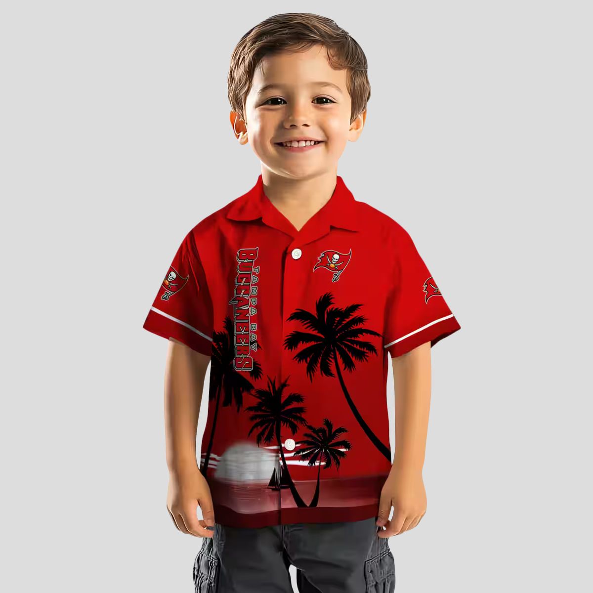 NFL Tampa Bay Buccaneers Beach Sunset Hawaiian Shirt, Red Black Summer Fan Apparel