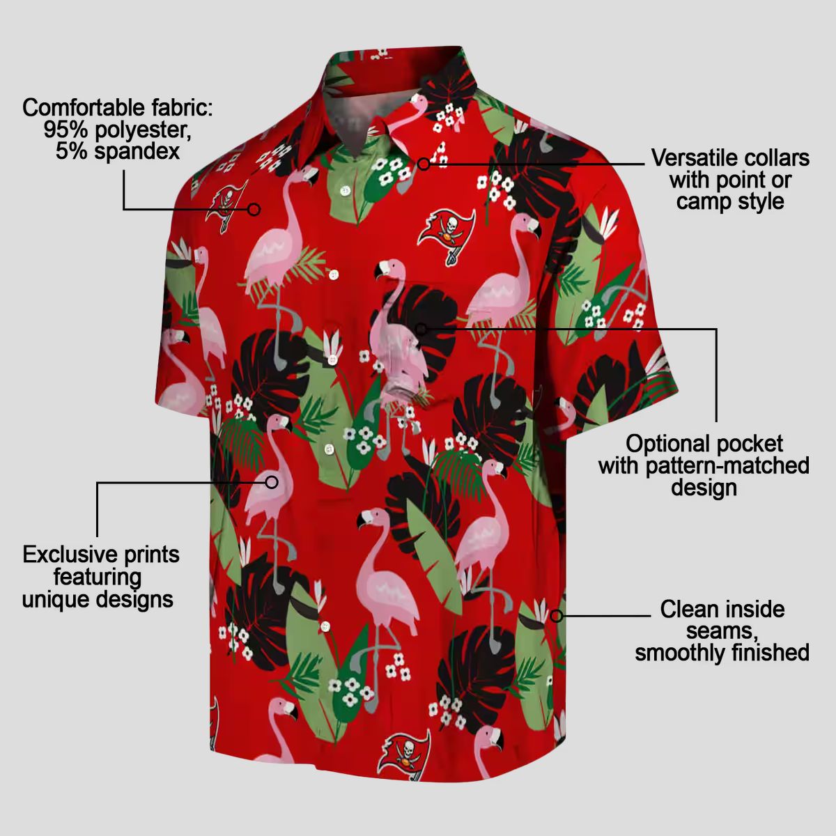 NFL Tampa Bay Buccaneers Flamingo Leaf Hawaiian Shirt, Summer Beachwear & Game Day Gear