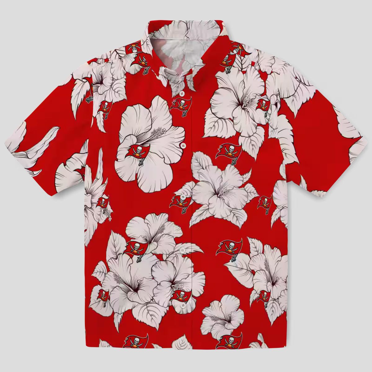 NFL Tampa Bay Buccaneers Hibiscus Blooms Hawaiian Shirt, Red White Tropical Summer Gear