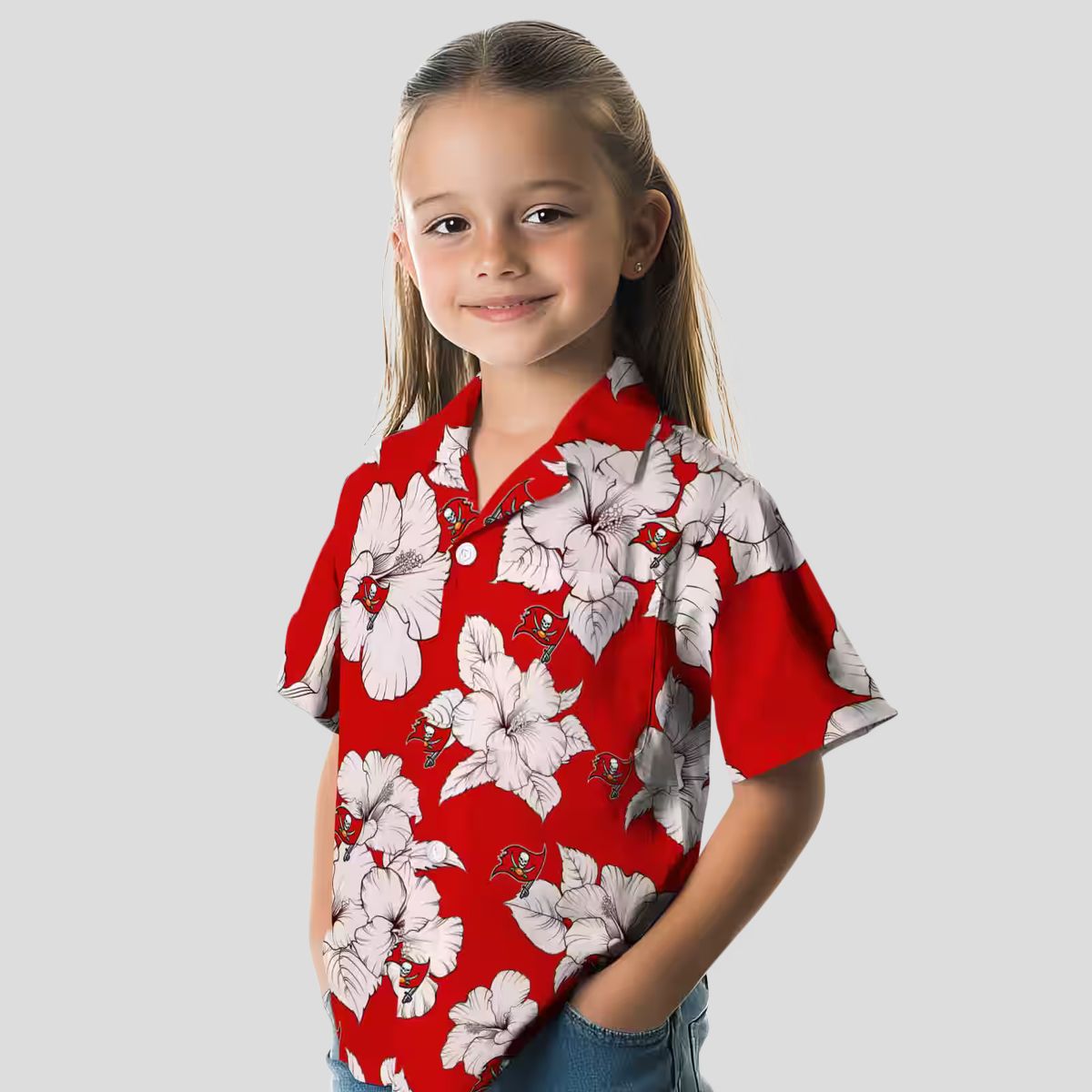NFL Tampa Bay Buccaneers Hibiscus Blooms Hawaiian Shirt, Red White Tropical Summer Gear