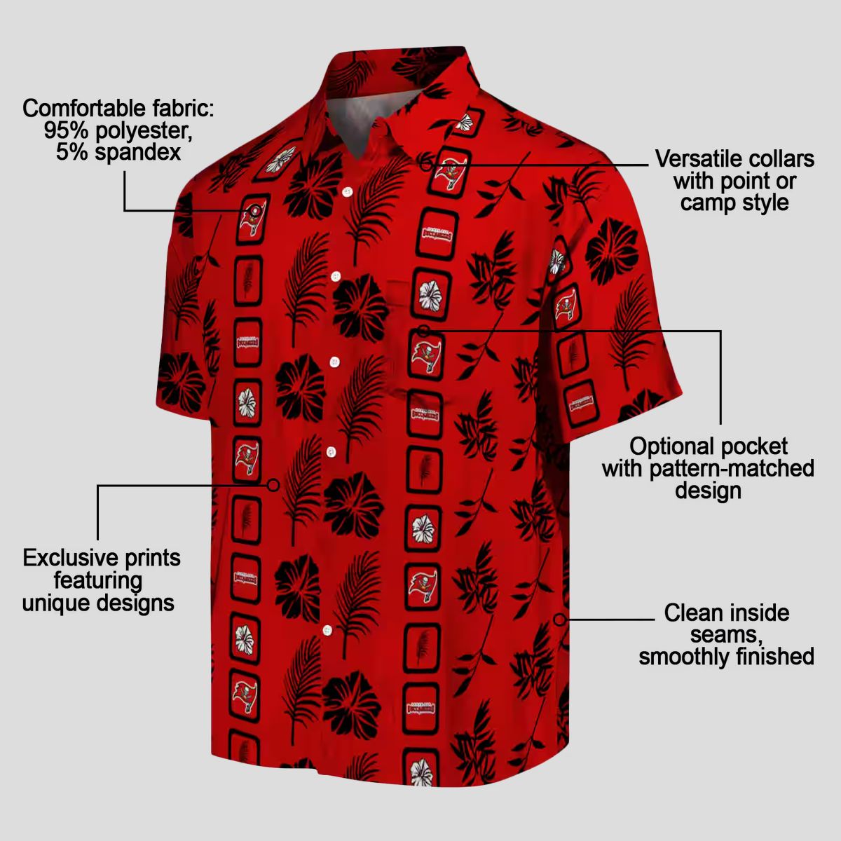 NFL Tampa Bay Buccaneers Red Floral Hawaiian Shirt, Perfect Summer Beach Gear