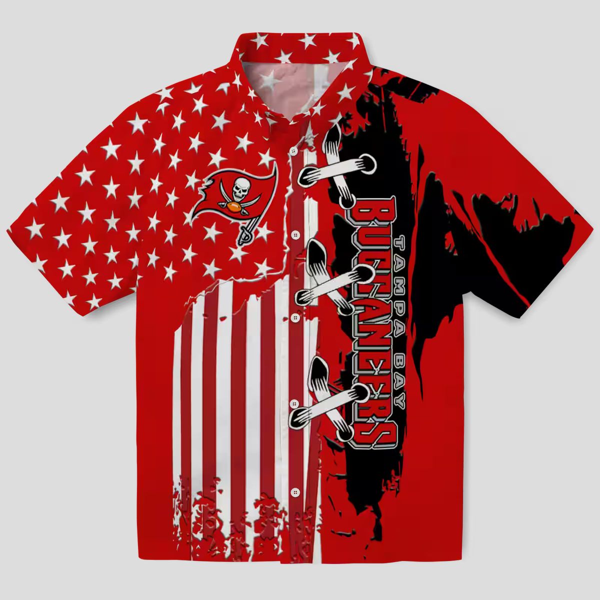 NFL Tampa Bay Buccaneers Red Hawaiian Shirt with Stitched Flag for Summer & Vacation