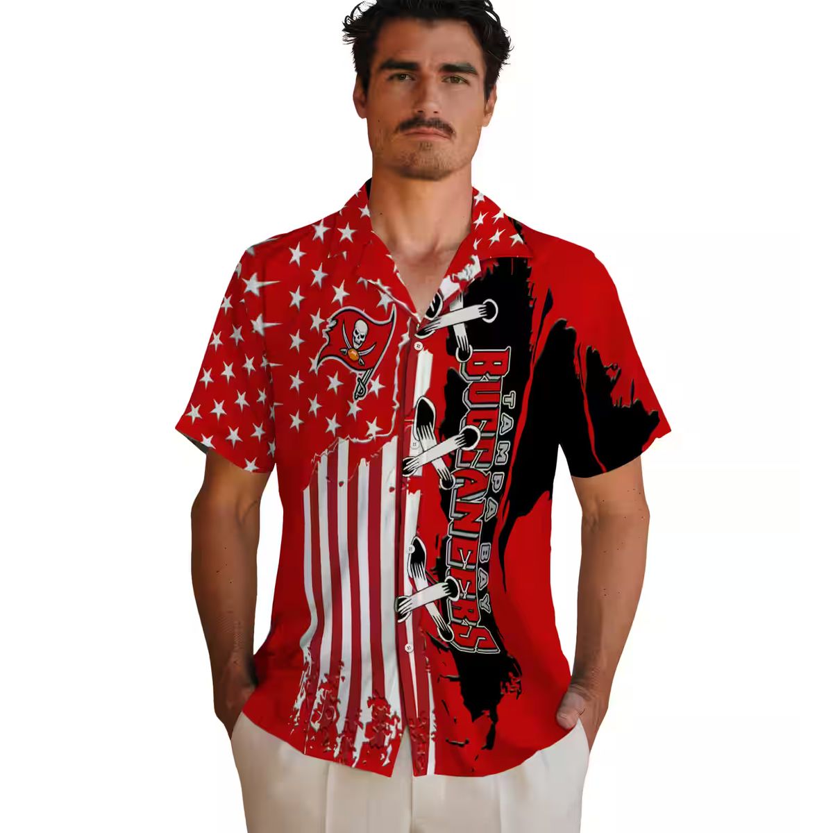 NFL Tampa Bay Buccaneers Red Hawaiian Shirt with Stitched Flag for Summer & Vacation