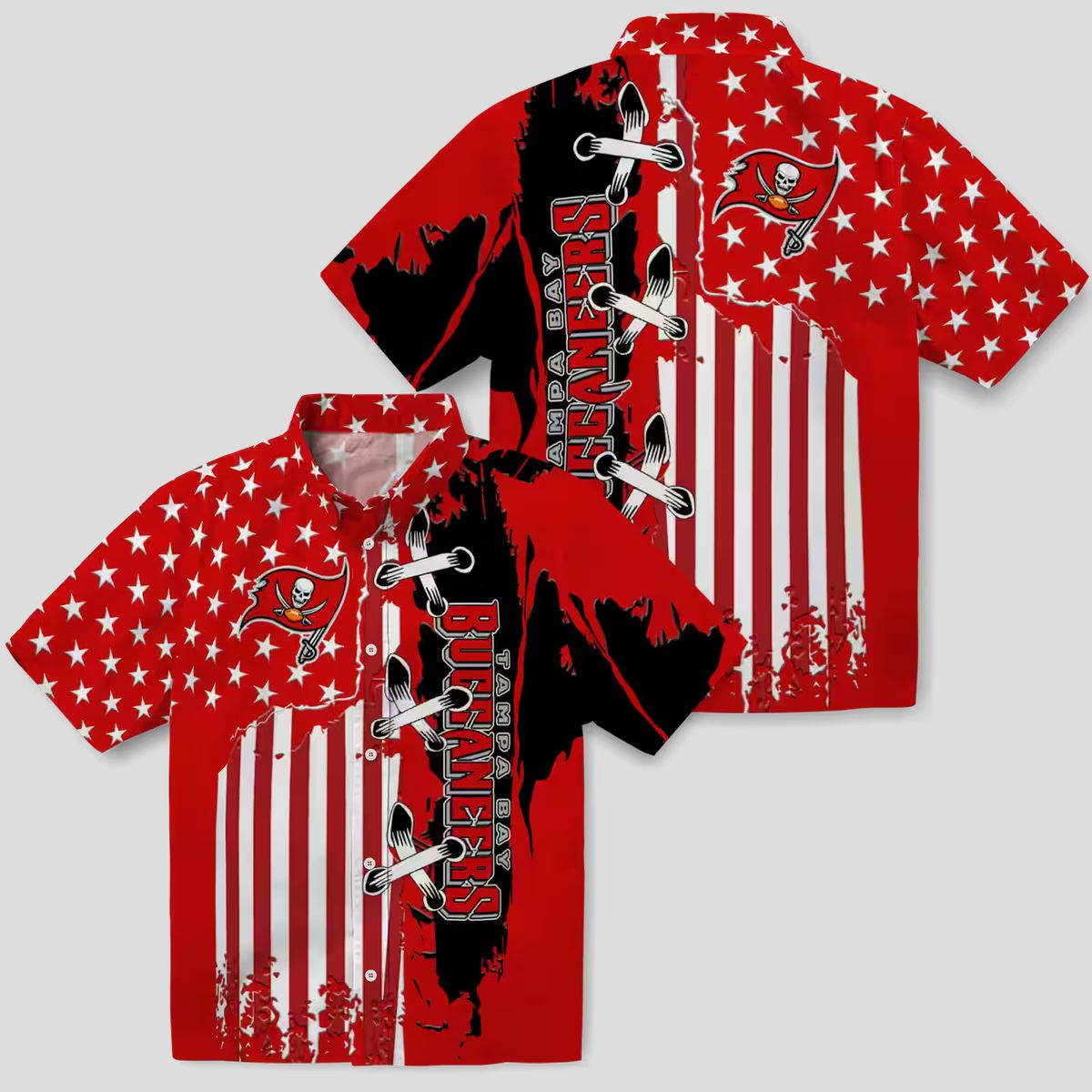 NFL Tampa Bay Buccaneers Red Hawaiian Shirt with Stitched Flag for Summer & Vacation