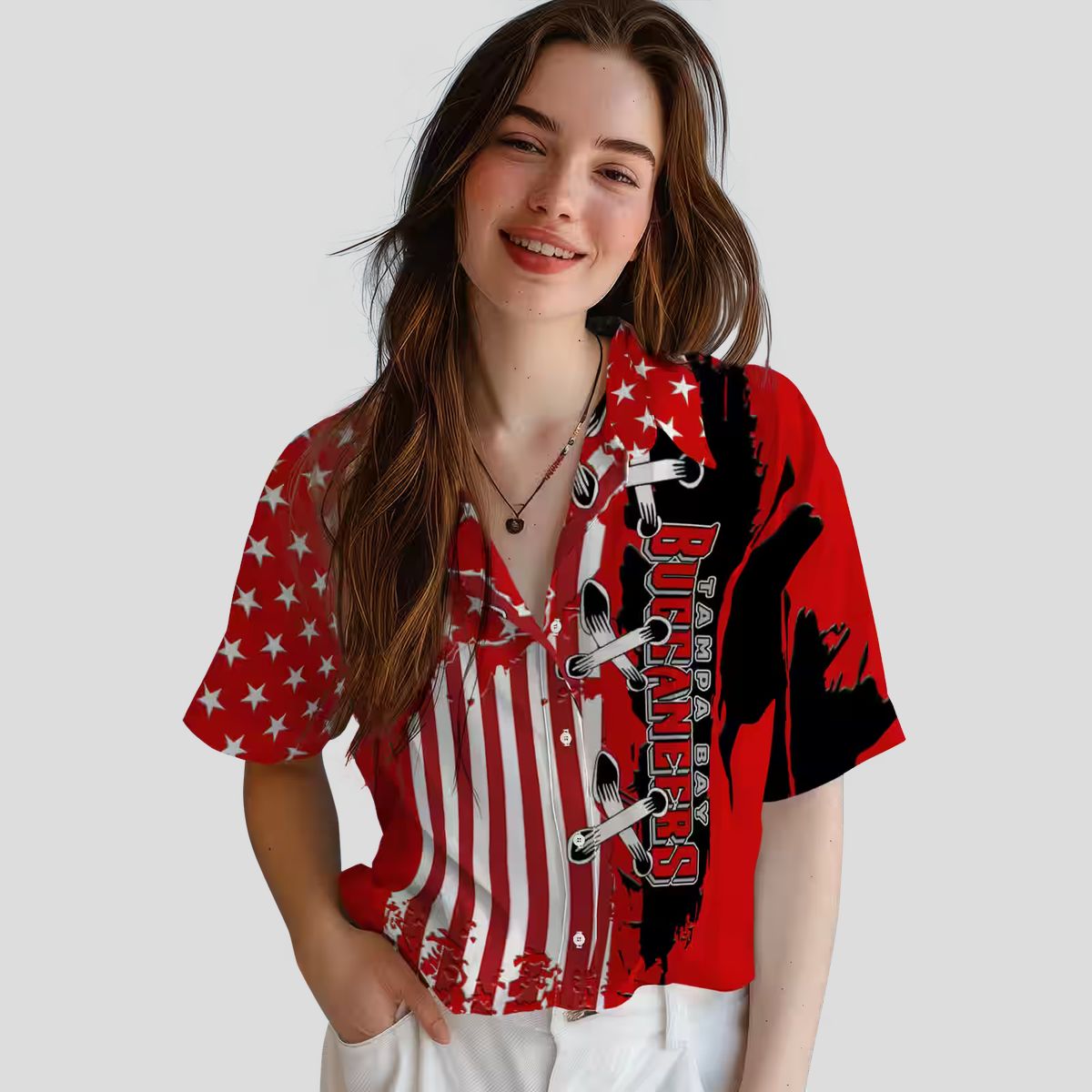 NFL Tampa Bay Buccaneers Red Hawaiian Shirt with Stitched Flag for Summer & Vacation