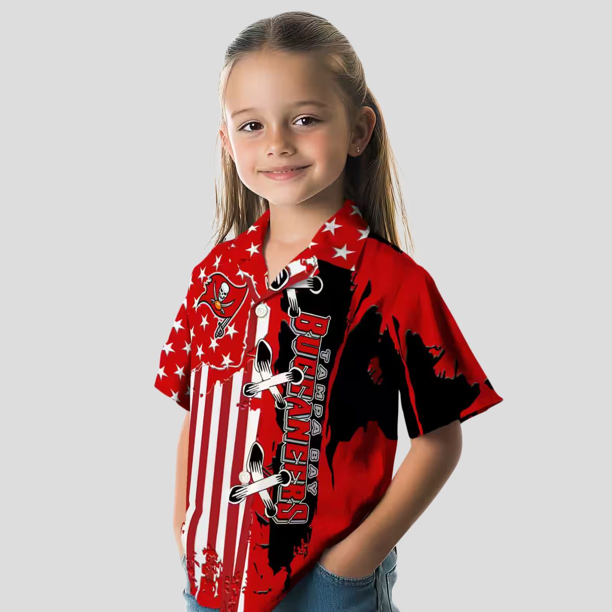 NFL Tampa Bay Buccaneers Red Hawaiian Shirt with Stitched Flag for Summer & Vacation