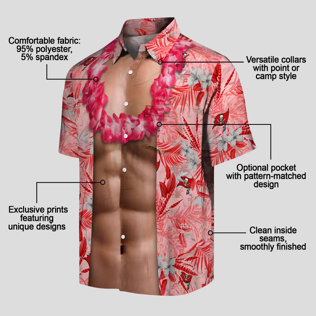 NFL Tampa Bay Buccaneers Red Hawaiian Shirt, Chest Illusion Aloha Shirt for Men