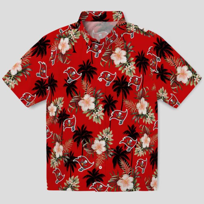 NFL Tampa Bay Buccaneers Tropical Flower Hawaiian Shirt - Red Palm Tree Print