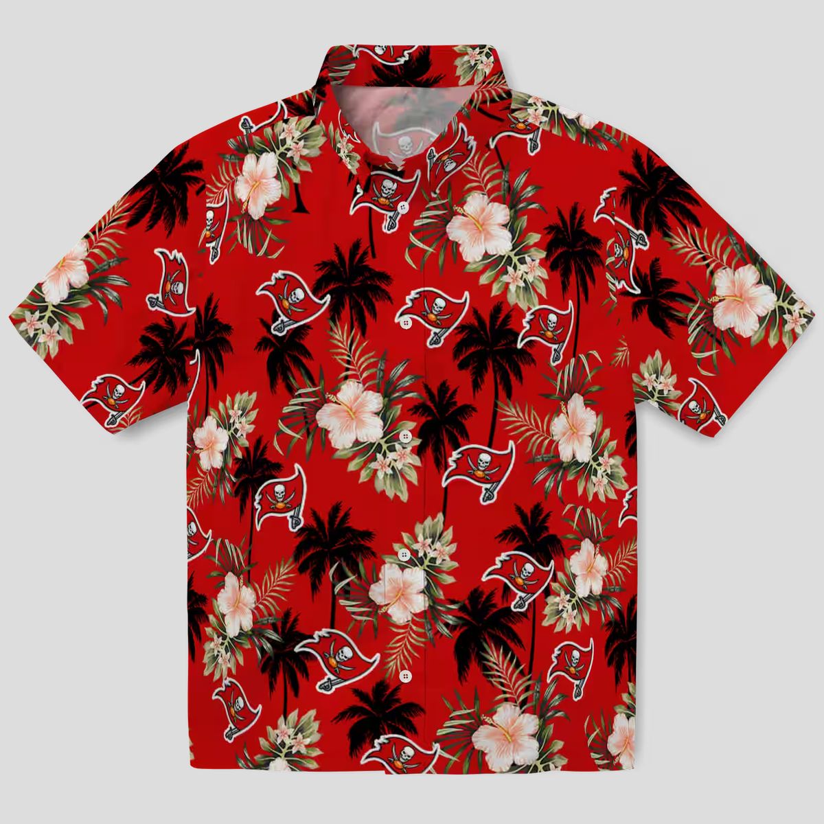 NFL Tampa Bay Buccaneers Tropical Flower Hawaiian Shirt - Red Palm Tree Print