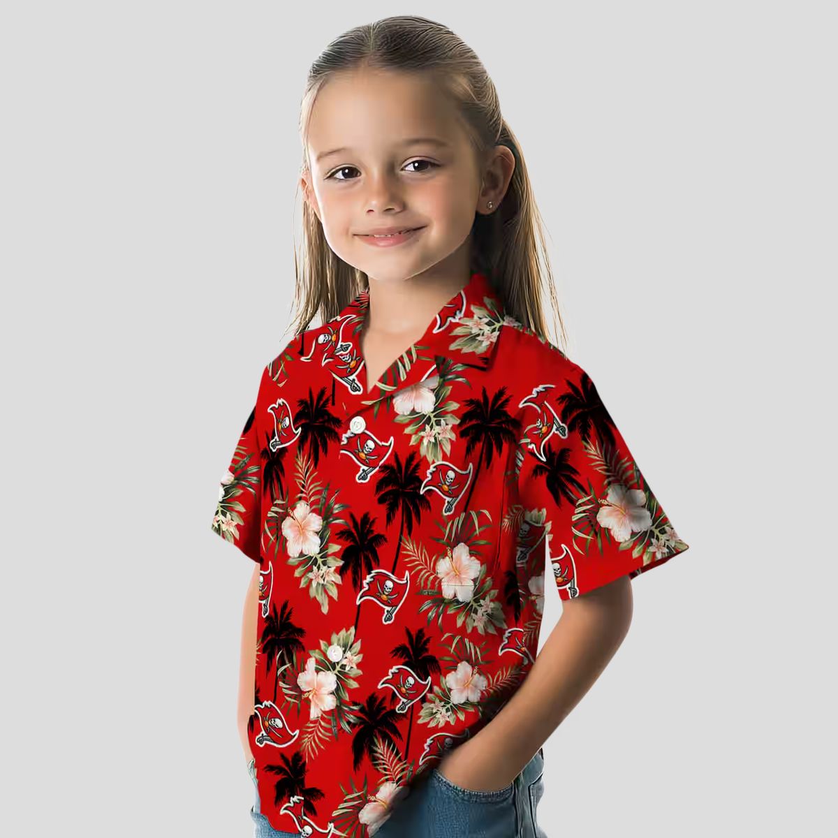 NFL Tampa Bay Buccaneers Tropical Flower Hawaiian Shirt - Red Palm Tree Print