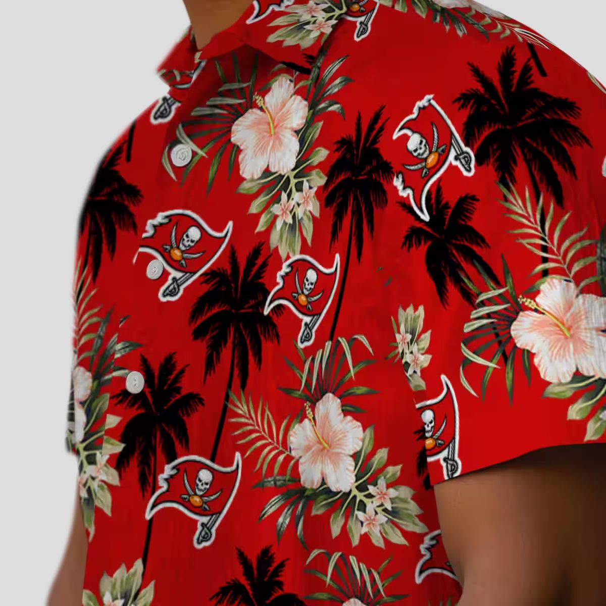 NFL Tampa Bay Buccaneers Tropical Flower Hawaiian Shirt - Red Palm Tree Print