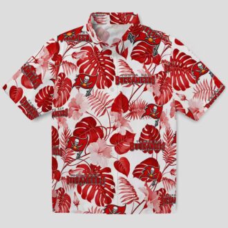 NFL Tampa Bay Buccaneers Tropical Plants Hawaiian Shirt, Red & White Aloha Shirt for Fans