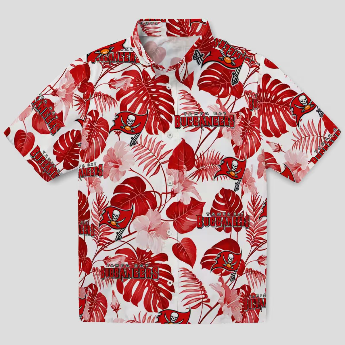 NFL Tampa Bay Buccaneers Tropical Plants Hawaiian Shirt, Red & White Aloha Shirt for Fans