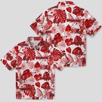 NFL Tampa Bay Buccaneers Tropical Plants Hawaiian Shirt, Red & White Aloha Shirt for Fans