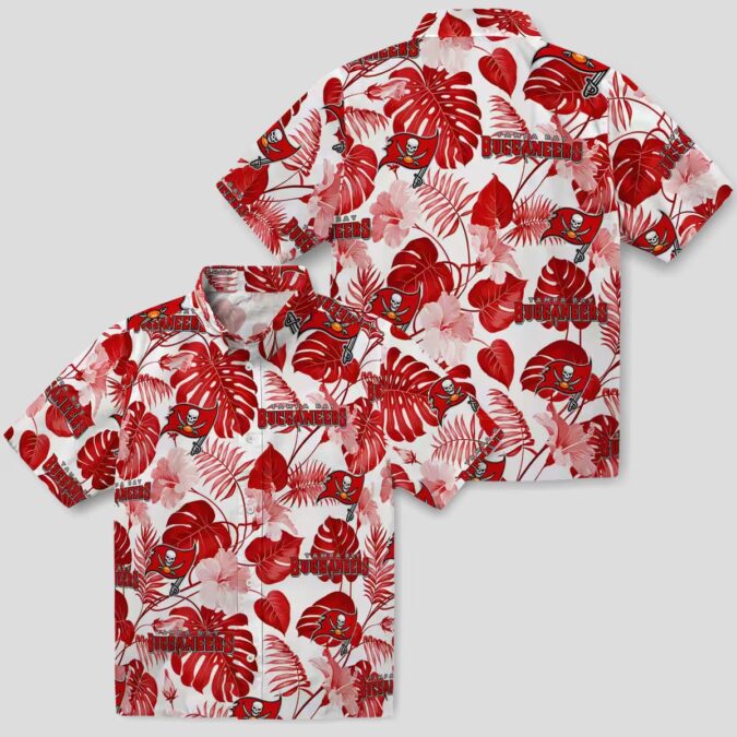 NFL Tampa Bay Buccaneers Tropical Plants Hawaiian Shirt, Red & White Aloha Shirt for Fans