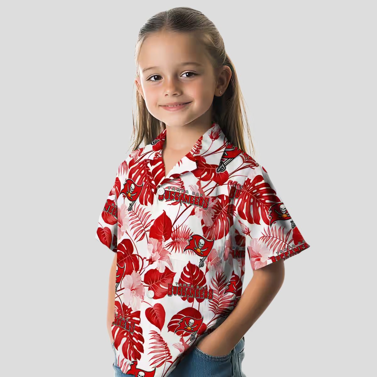NFL Tampa Bay Buccaneers Tropical Plants Hawaiian Shirt, Red & White Aloha Shirt for Fans