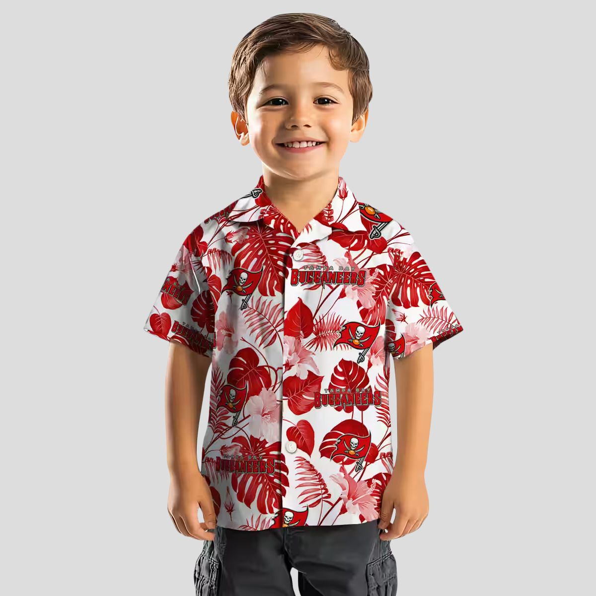 NFL Tampa Bay Buccaneers Tropical Plants Hawaiian Shirt, Red & White Aloha Shirt for Fans