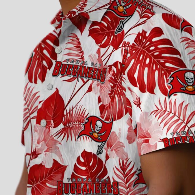 NFL Tampa Bay Buccaneers Tropical Plants Hawaiian Shirt, Red & White Aloha Shirt for Fans