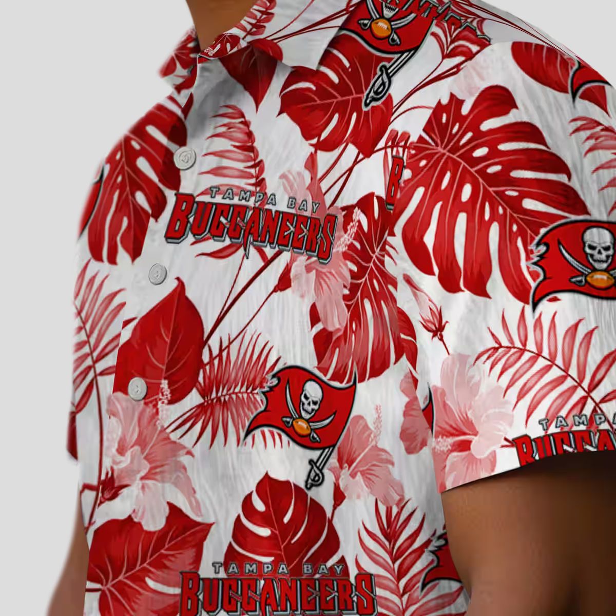 NFL Tampa Bay Buccaneers Tropical Plants Hawaiian Shirt, Red & White Aloha Shirt for Fans
