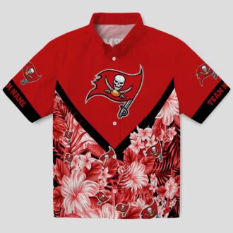 Personalized Tampa Bay Buccaneers Hawaiian Shirt, Red Floral Chevron Summer NFL Beach Shirt