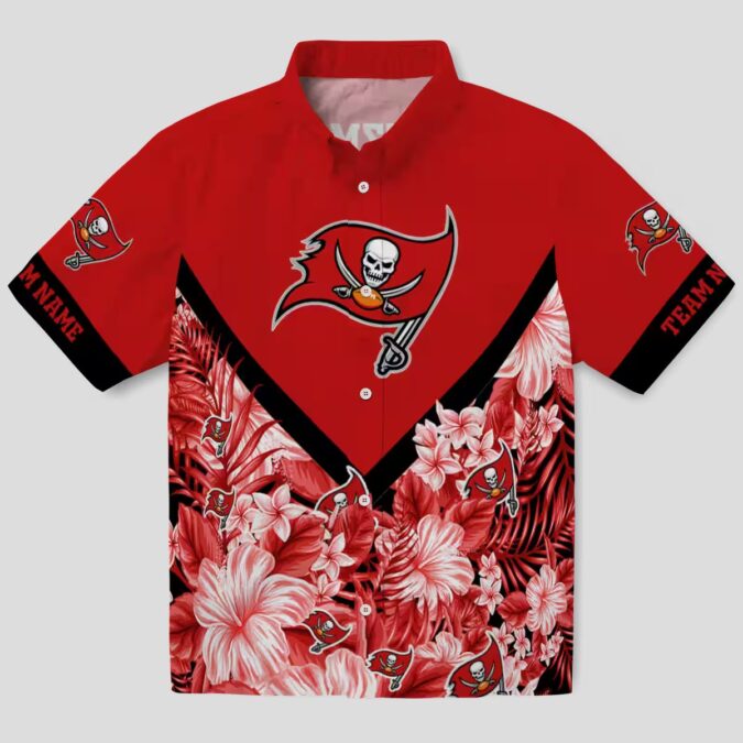 Personalized Tampa Bay Buccaneers Hawaiian Shirt, Red Floral Chevron Summer NFL Beach Shirt