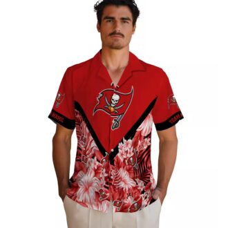 Personalized Tampa Bay Buccaneers Hawaiian Shirt, Red Floral Chevron Summer NFL Beach Shirt
