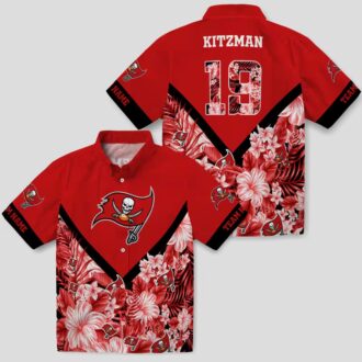Personalized Tampa Bay Buccaneers Hawaiian Shirt, Red Floral Chevron Summer NFL Beach Shirt