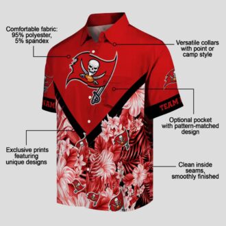 Personalized Tampa Bay Buccaneers Hawaiian Shirt, Red Floral Chevron Summer NFL Beach Shirt