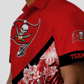 Personalized Tampa Bay Buccaneers Hawaiian Shirt, Red Floral Chevron Summer NFL Beach Shirt