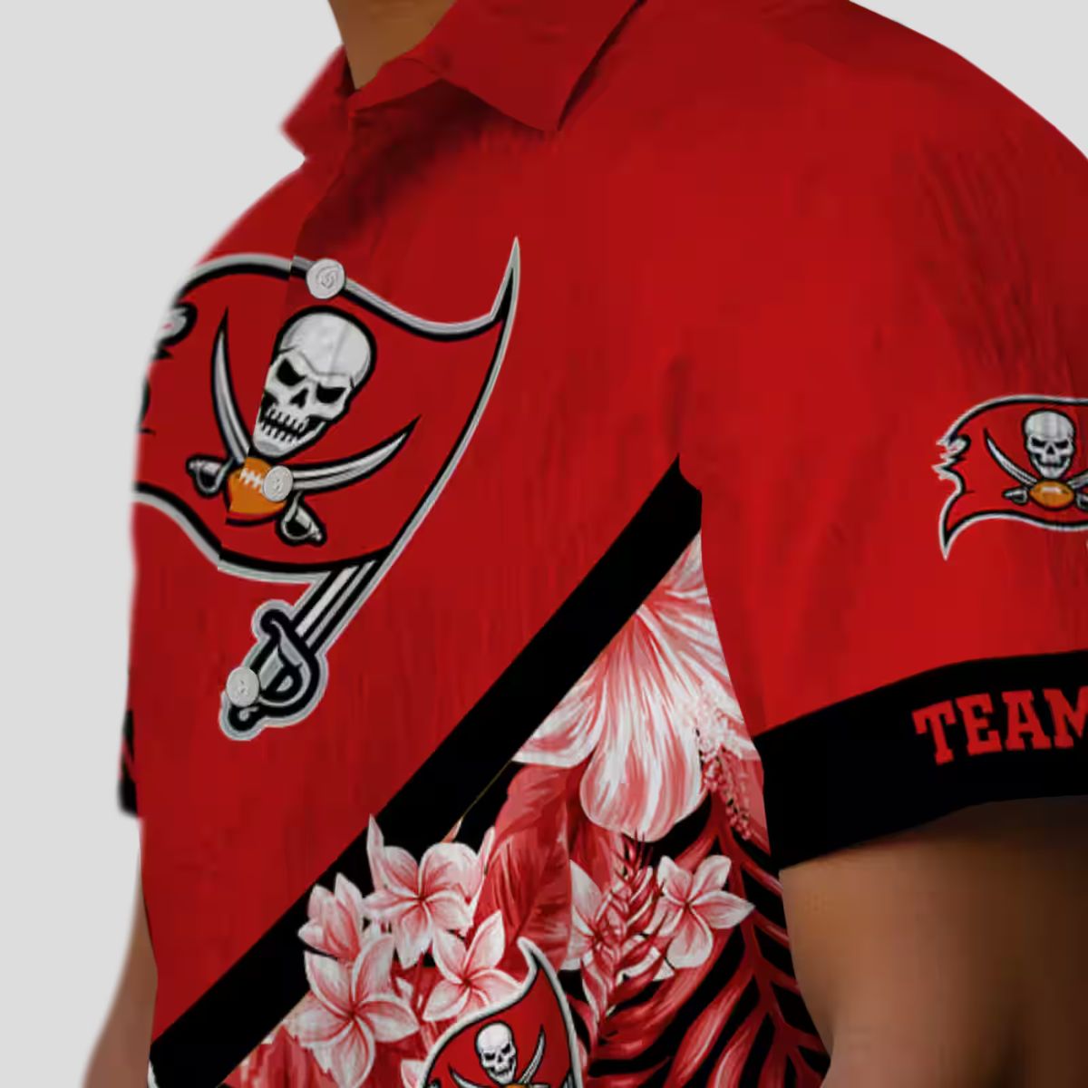 Personalized Tampa Bay Buccaneers Hawaiian Shirt, Red Floral Chevron Summer NFL Beach Shirt
